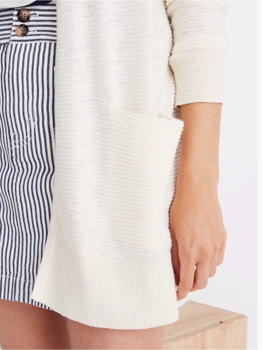 Madewell Summer Ryder Cardigan Sweater Stripe Pearl Ivory Open-Front Pocket SZ M - Picture 5 of 13